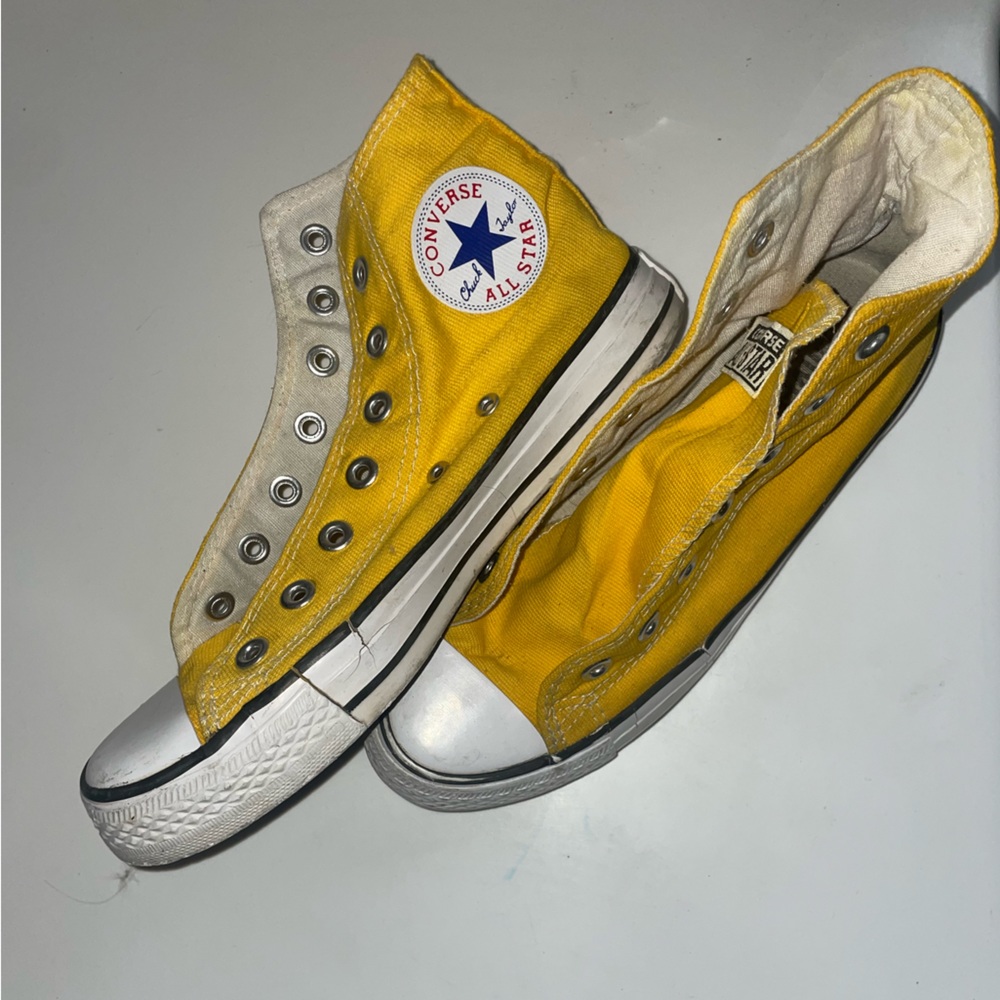 2 pairs of converse. yellow high tops and pink sparkly